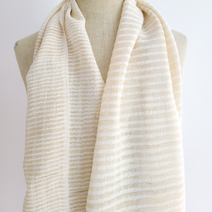 Finest Organic Cotton and Silk scarf - off white with 2 lines widths