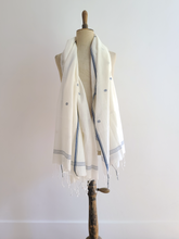 Load image into Gallery viewer, Finest Cotton scarf - off white with embroidered blue pattern