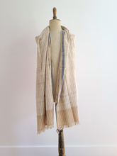 Load image into Gallery viewer, Finest Cotton scarf - beige with blue stripes