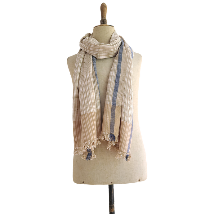 Finest Cotton scarf - beige with blue stripes