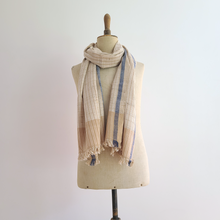 Load image into Gallery viewer, Finest Cotton scarf - beige with blue stripes