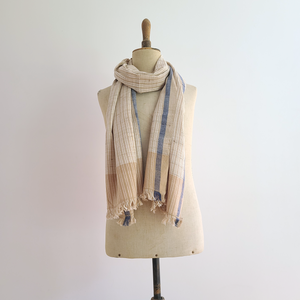 Finest Cotton scarf - beige with blue stripes