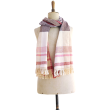 Load image into Gallery viewer, Finest Cotton scarf - beige with red stripes