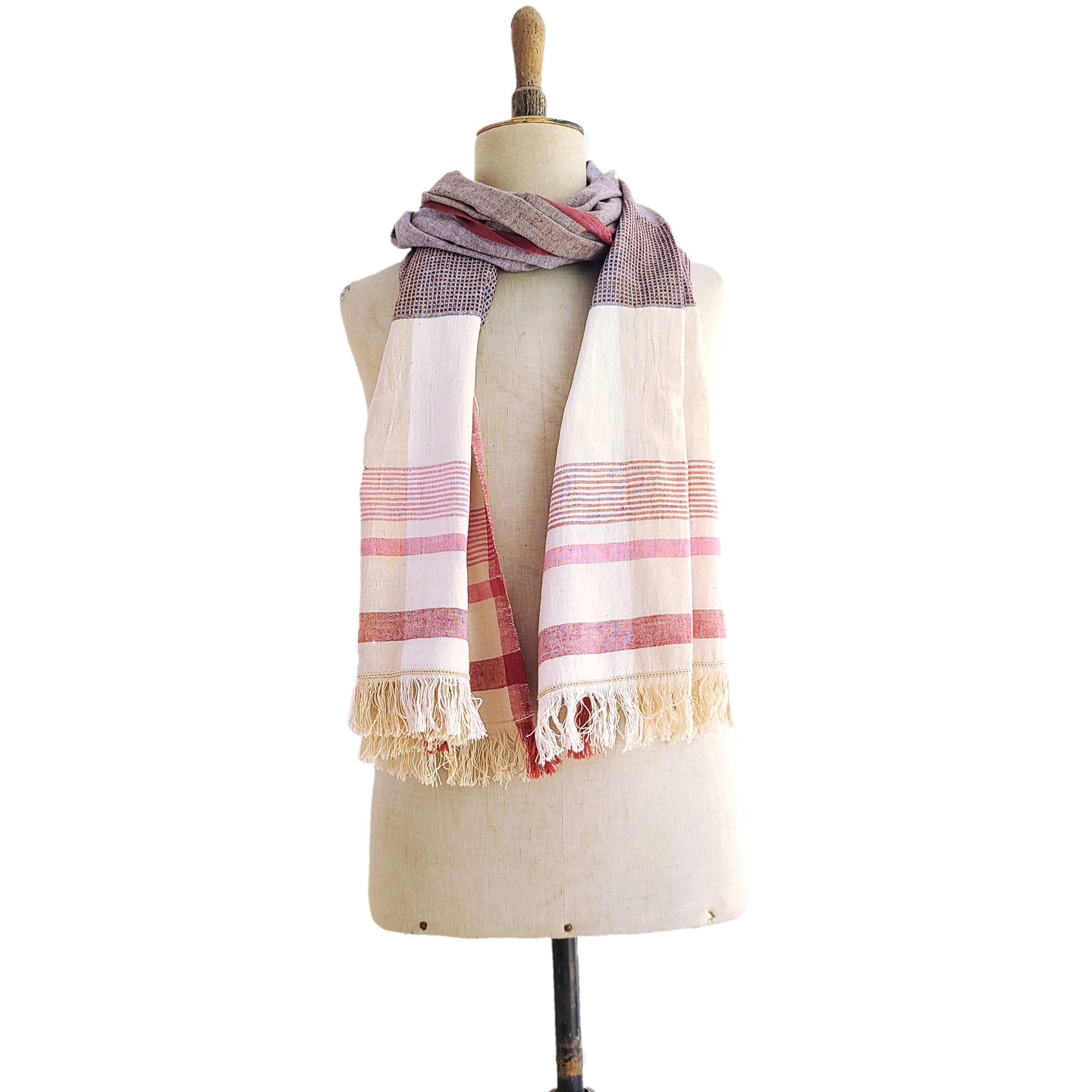 Finest Cotton scarf - beige with red stripes
