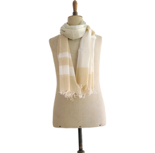 Load image into Gallery viewer, Finest Cotton scarf - beige and gray stripes