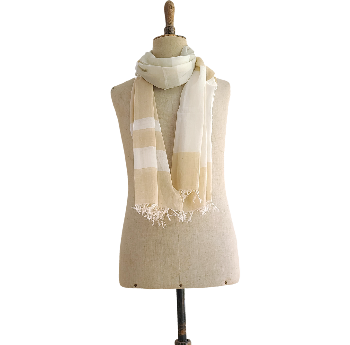 Finest Cotton scarf - beige and gray stripes