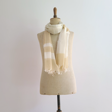 Load image into Gallery viewer, Finest Cotton scarf - beige and gray stripes