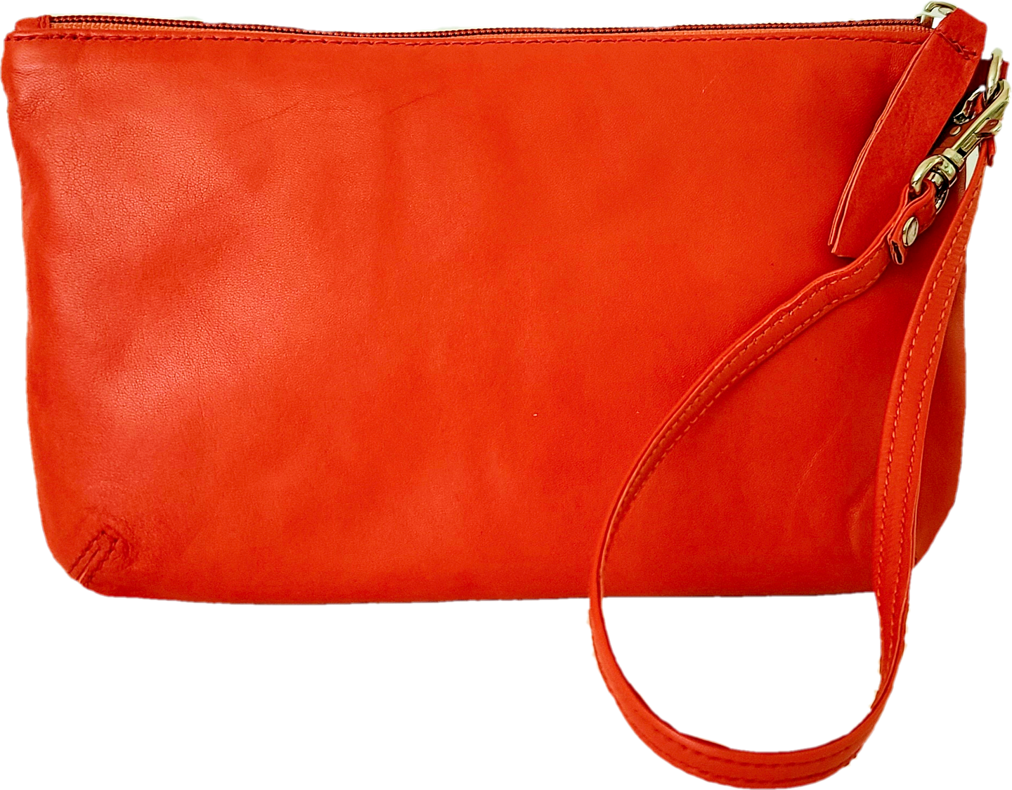 Orange leather pouch