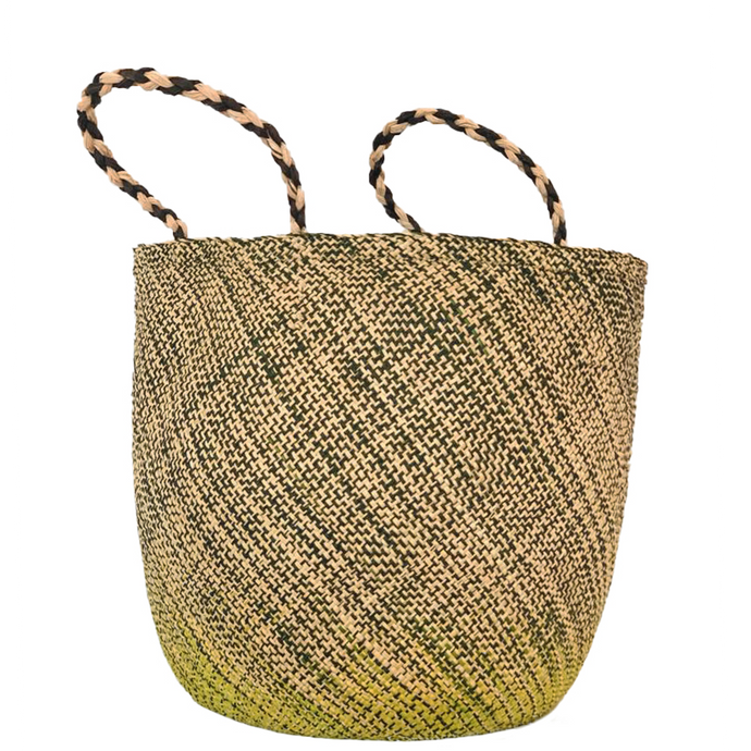 Large Green, Lime and Natural Iraca Palm Basket