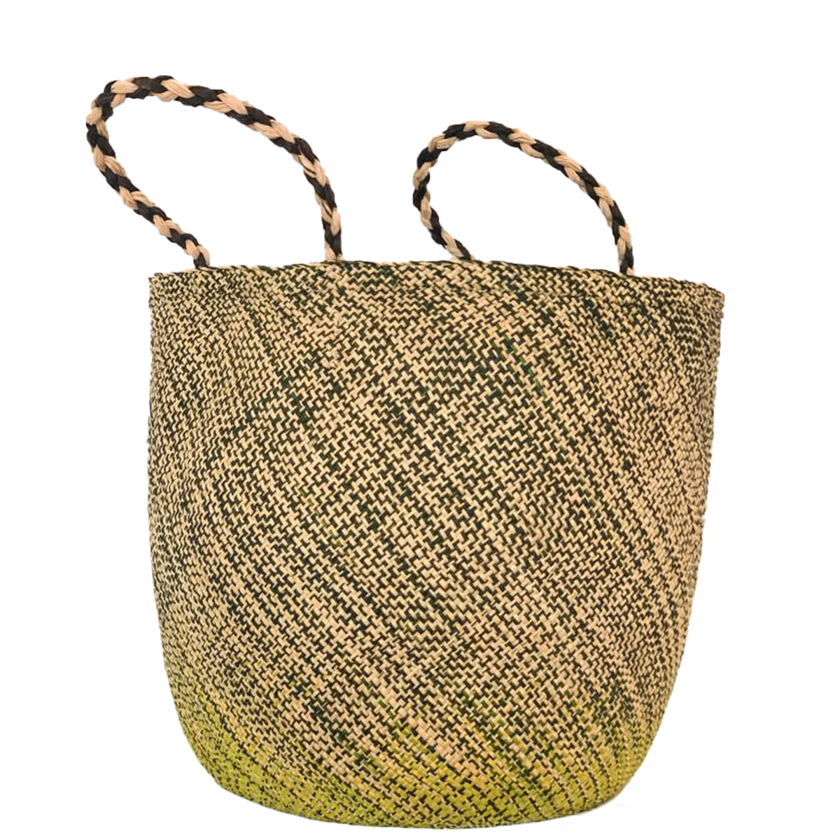 Large Green, Lime and Natural Iraca Palm Basket